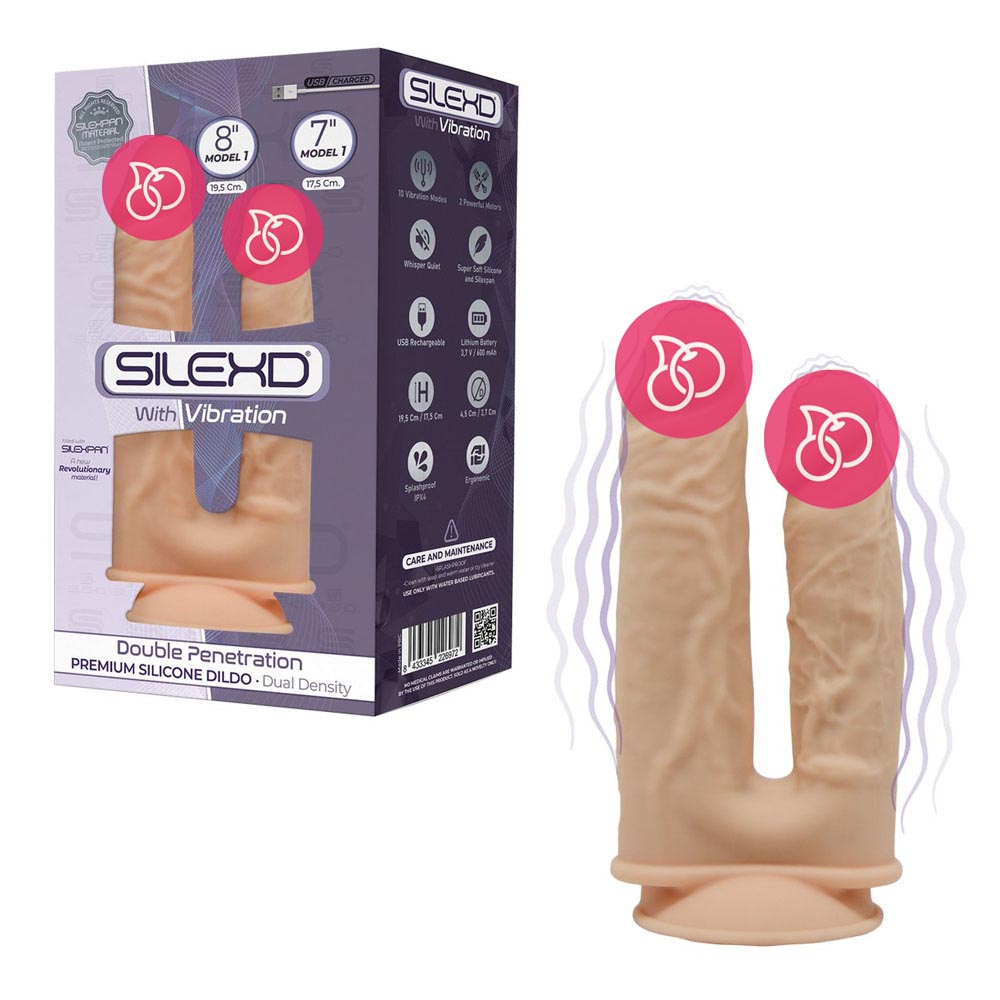 Двойной вибратор «SILEXD Model 1 (8"&7")» на присоске