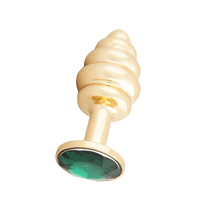 Анальная пробка ребристая «GOLD-GREEN»