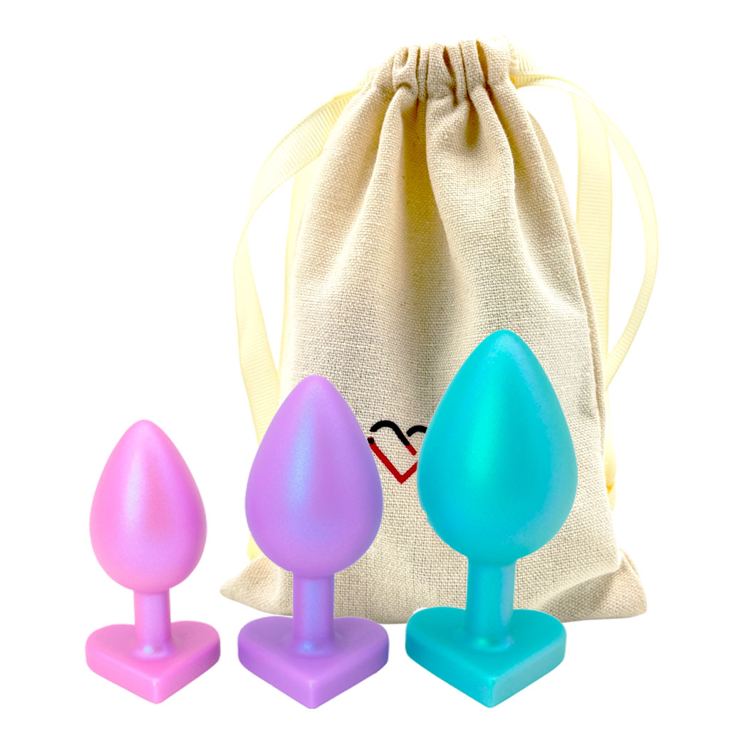 Набор анальных пробок «Anal Heart Pulse 3 Size» металлик (S,M,L) +подарок