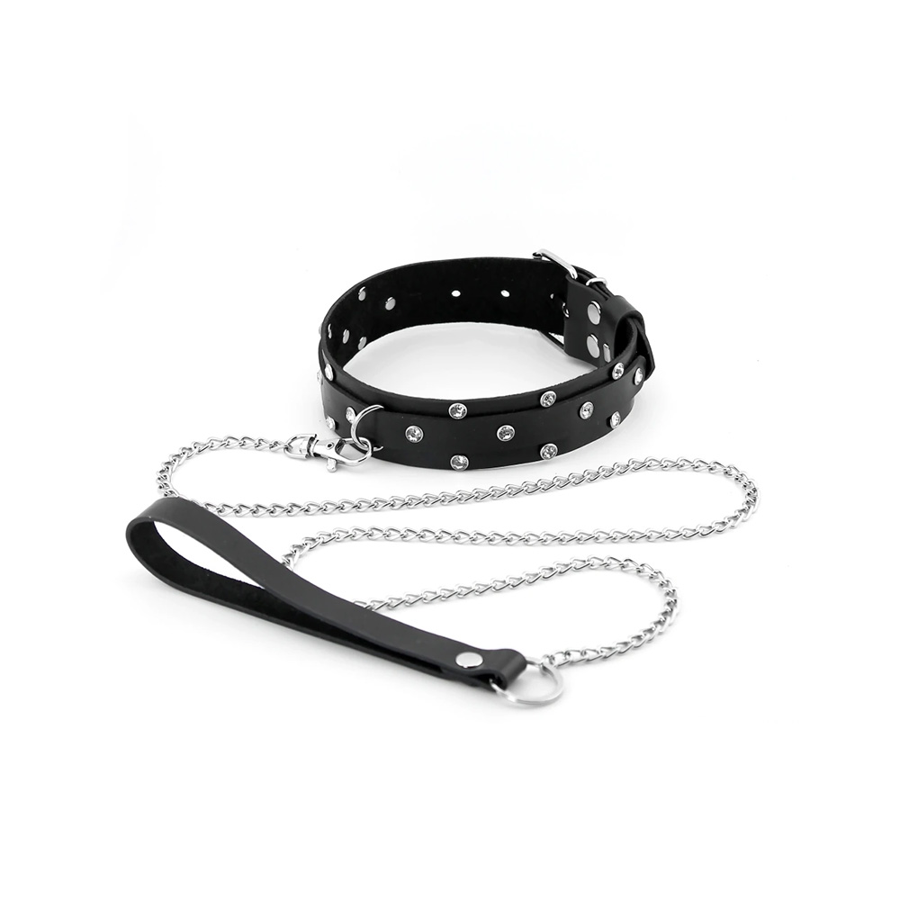 Ошейник двойной со стразами и полукольцом