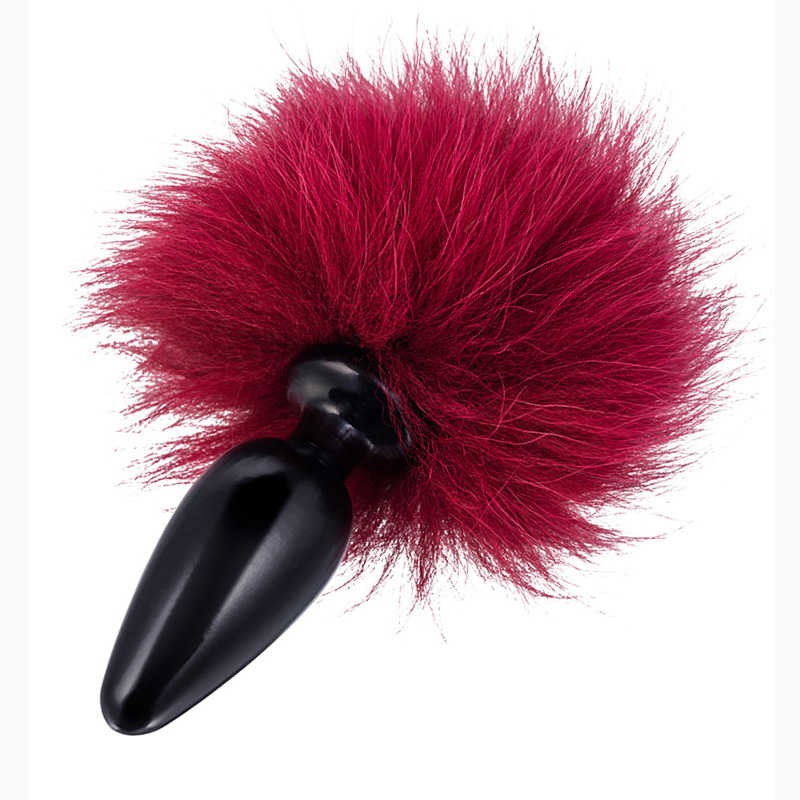 Анальная пробка с красным заячьим хвостом, 32 мм