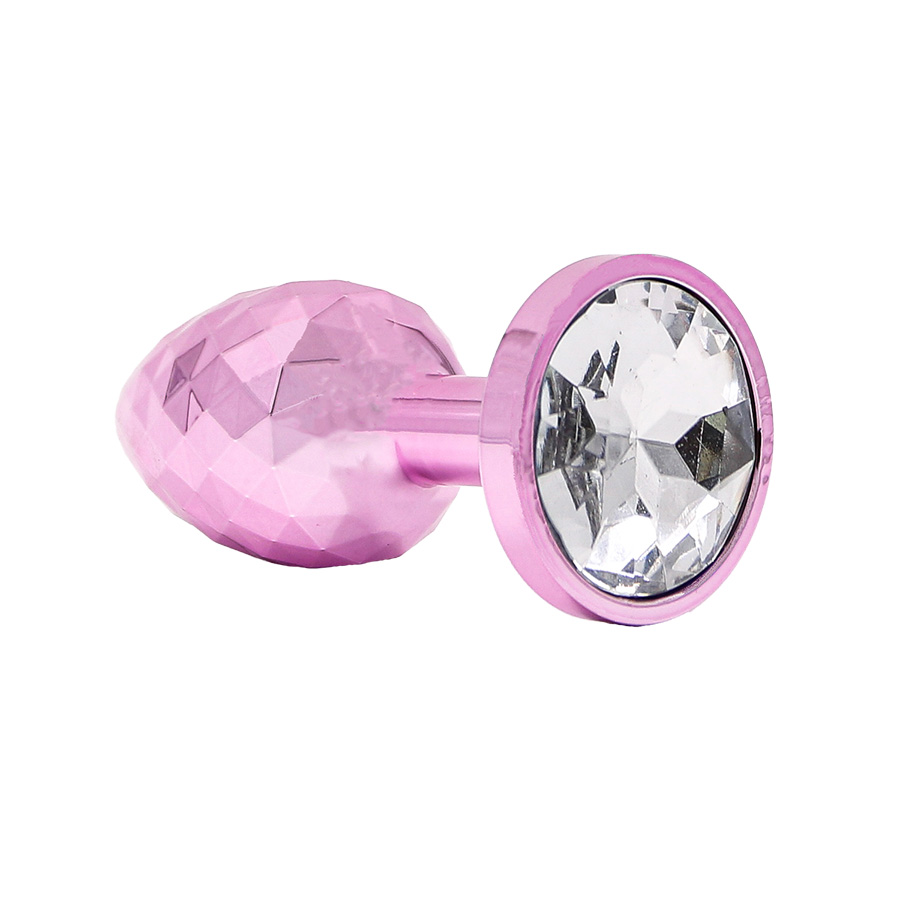 Розовая анальная пробка «Disco Plug» с белым кристаллом