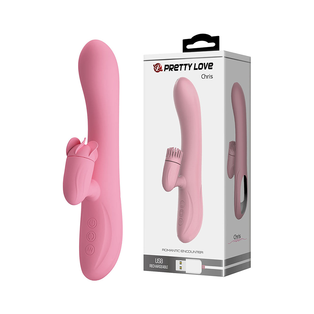 Вибратор-кролик «Gina с вращающимся язычком, розовый