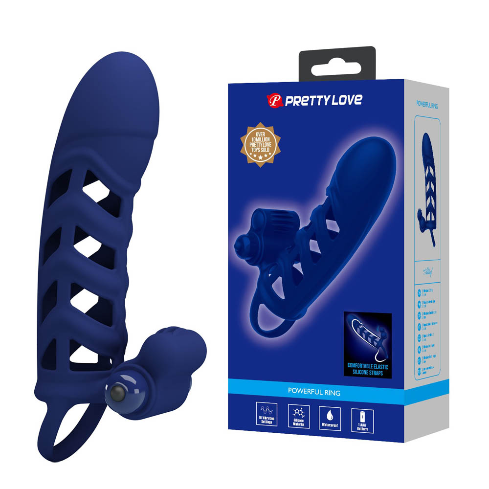 Насадка с рельефом «Powerful Ring» и вибрацией, синяя