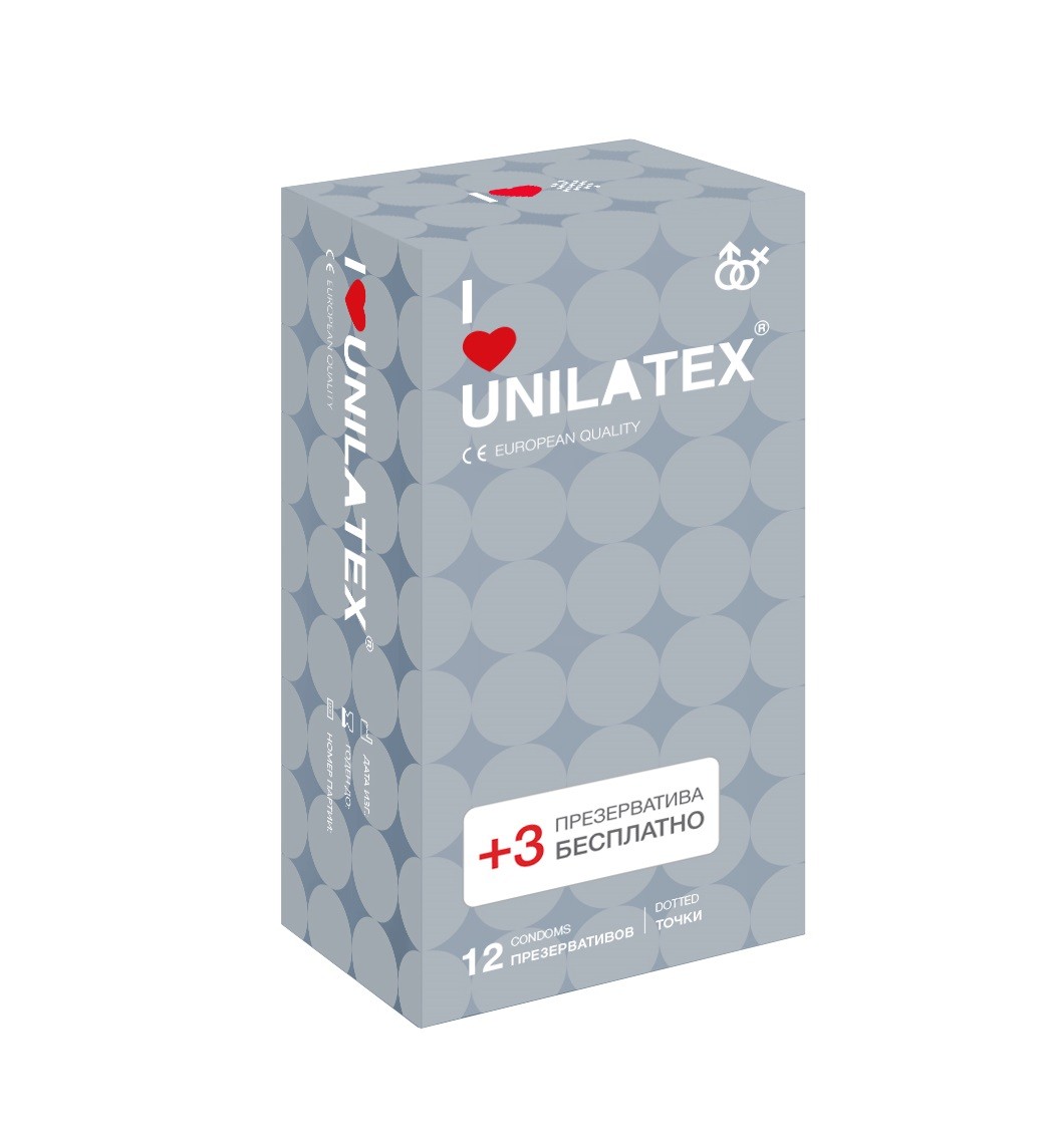 Презервативы UNILATEX Dotted с точками 12+3 шт.