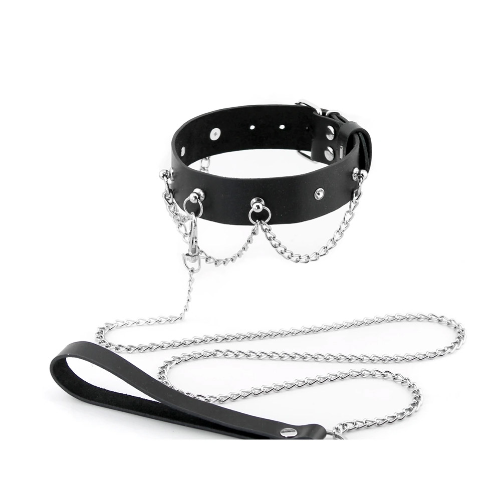 Ошейник с цепочками и стразами, черный