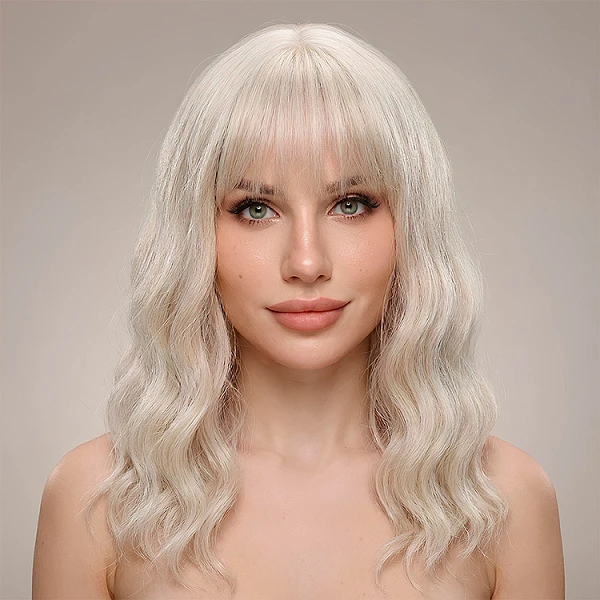 Парик Блондинка, волнистый с челкой