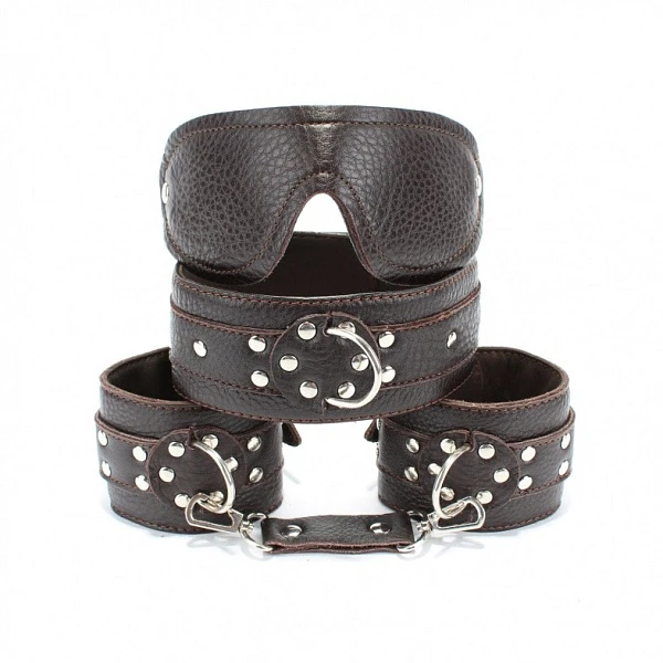 Ошейник, оковы и маска «BDSM Brown»