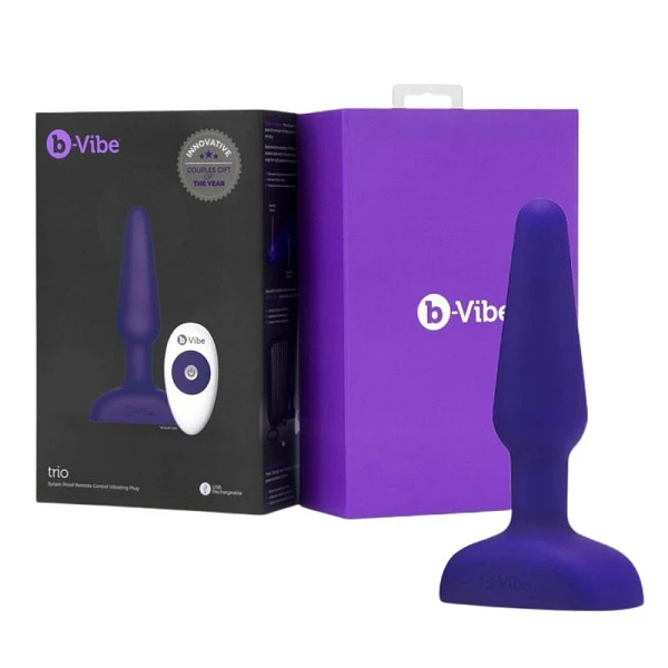 Премиальная анальная пробка с вибрацией и пультом «Trio Plug Purple»