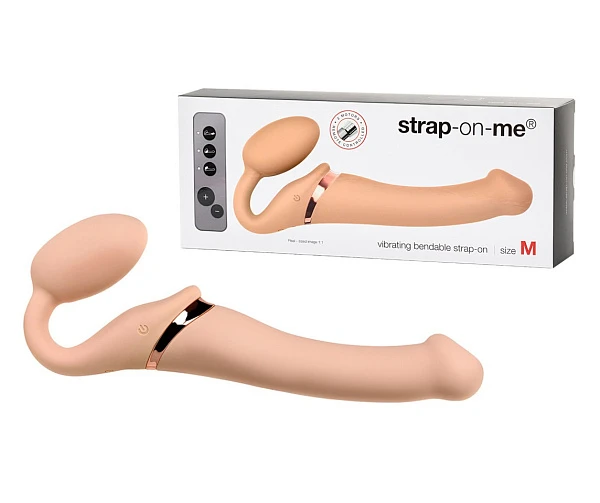 Безремневой стимулятор с вибрацией «STRAP-ON-ME», размер M, телесный
