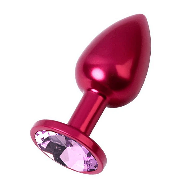 Бордовая анальная пробка «Hot Sparks» с лиловым кристаллом