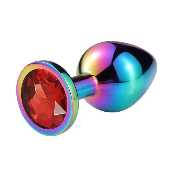 Разноцветная анальная пробка «Hot Sparks» с красным кристаллом, размер M