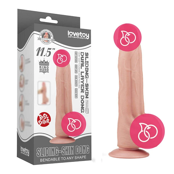 Большой фаллоимитатор «Sling-skin Dong 11.5"» с подвижной кожей, телесный