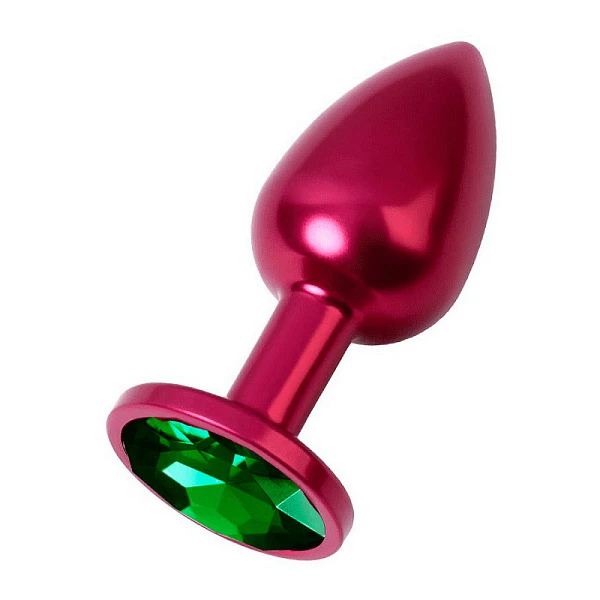 Бордовая анальная пробка «Hot Sparks» с зеленым кристаллом