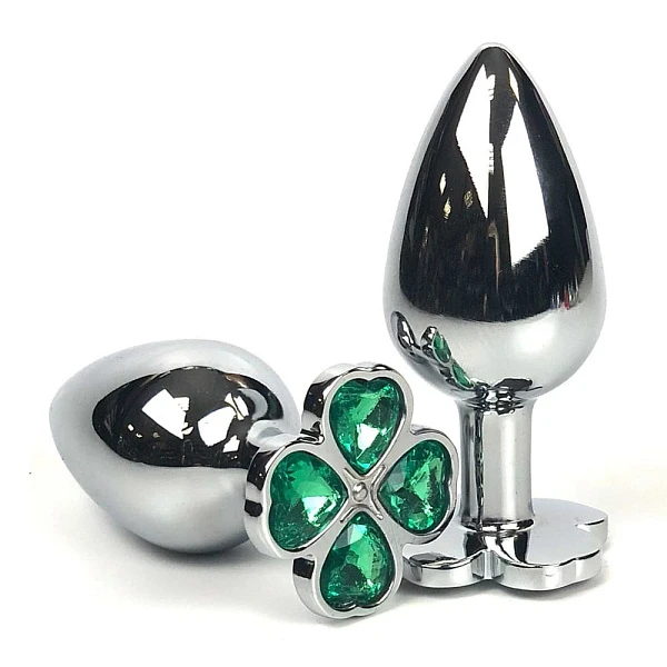 Анальная пробка «Hot Sparks» с зеленым кристаллом в виде клевера, размер S