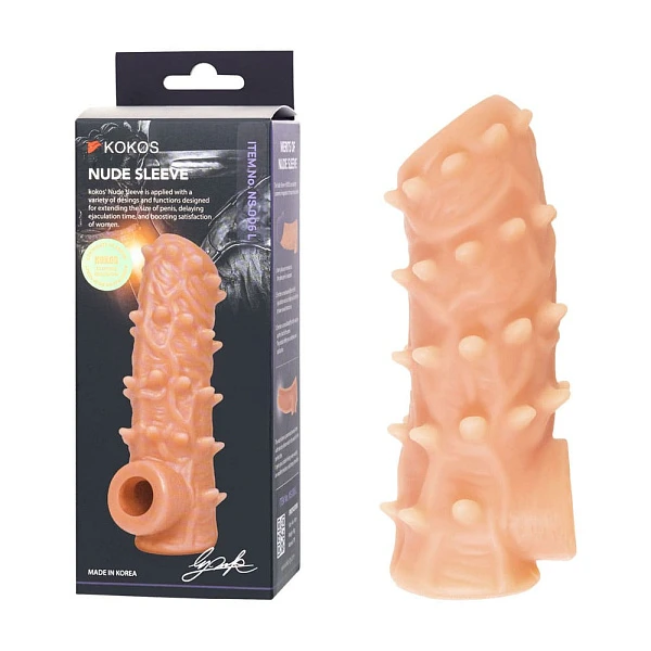 Насадка «Nude Sleeve 006» с шипами, подхватом мошонки и открытой головкой, размер L