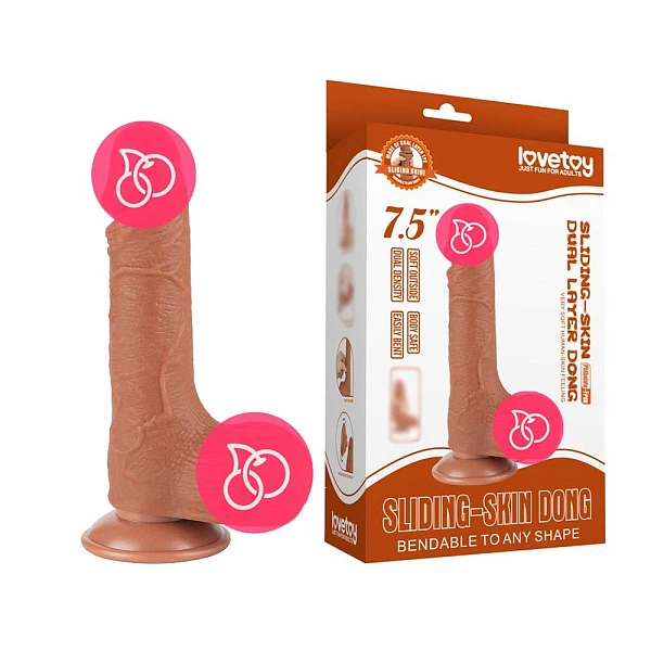 Реалистичный фаллоимитатор «Sling-skin Dong 7.5» с подвижной кожей, коричневый