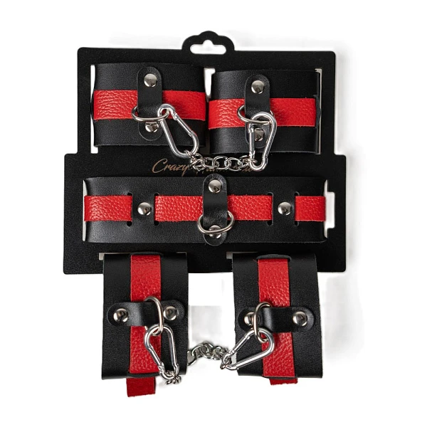Набор из ошейника, наручников и оков «Crazy HandMade», черно-красный