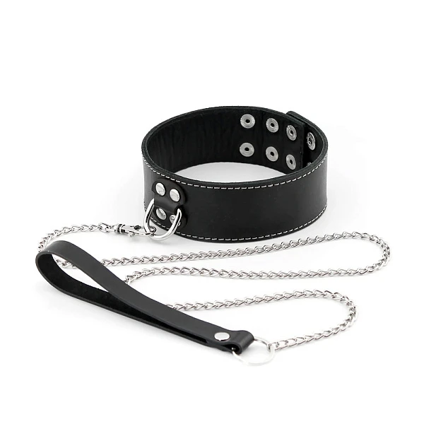 Ошейник с белой декоративной строчкой, черный