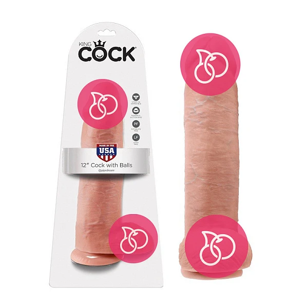 Фаллоимитатор с мошонкой 12" Cock With Balls на присоске телесный