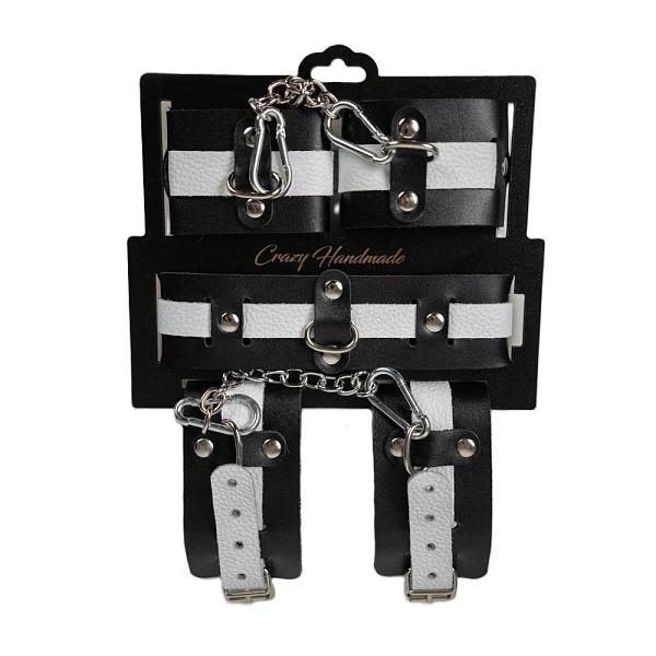 Набор из ошейника, наручников и оков «Crazy HandMade», черно-белый