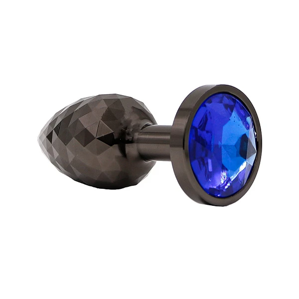 Темная анальная пробка «Disco Plug» с синим кристаллом