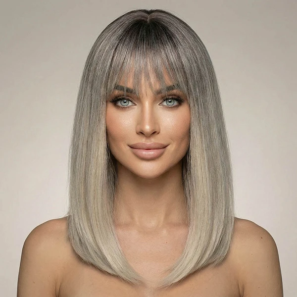 Парик Блондинка, арктический-блонд с челкой