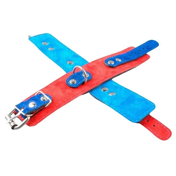 Наручники узкие прошитые «Beastly», красно-синие