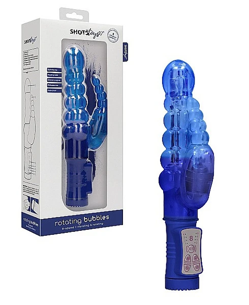 Вибратор-кролик «Rotating Bubbles» с функцией вращения, синий