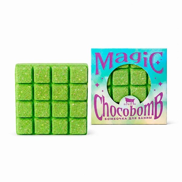 Бомбочка для ванны с блёстками Magic Choco «Зеленый лес» в форме шоколадной плитки