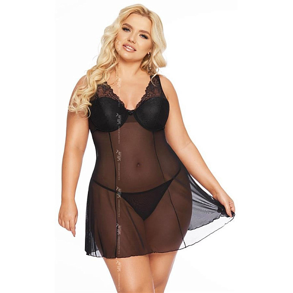 Ночная сорочка и cтринги «Berta», черные (3XL)