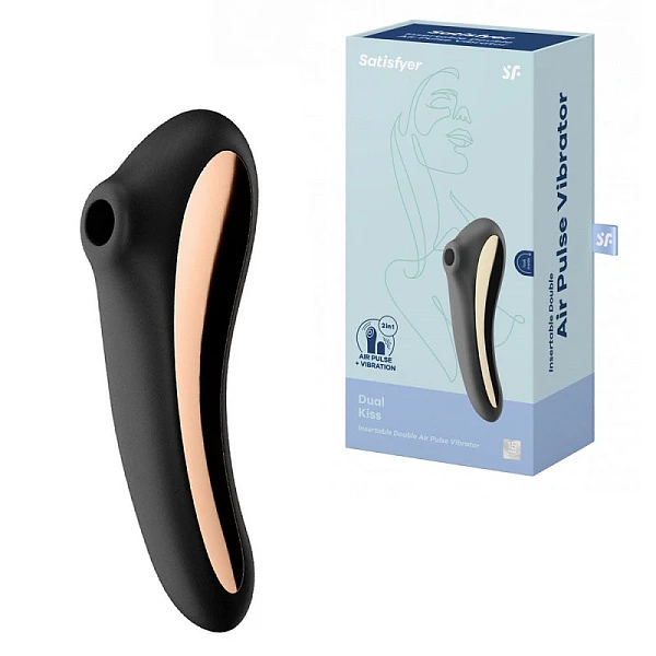 Вакуумно-волновой стимулятор «Dual Kiss» с вибрацией, черный