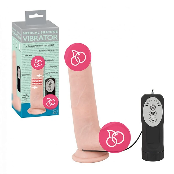 Вибратор с ротацией и пультом управления «Medical Silicone», 20 см
