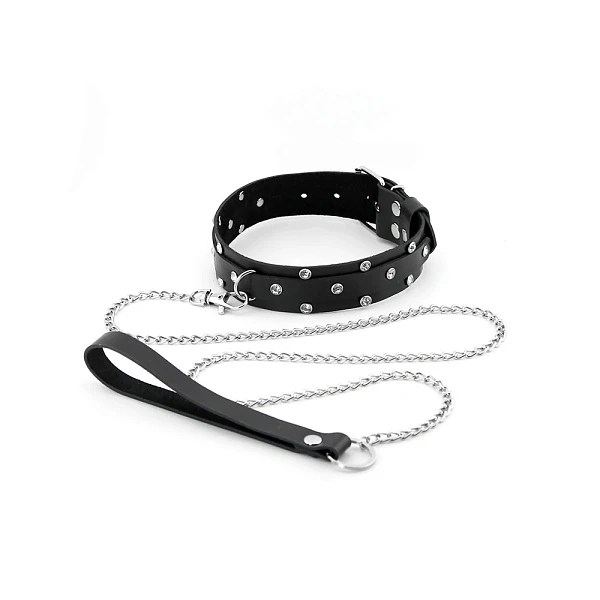 Ошейник двойной со стразами и полукольцом