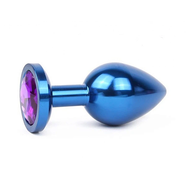 Металлическая анальная пробка с фиолетовым кристаллом