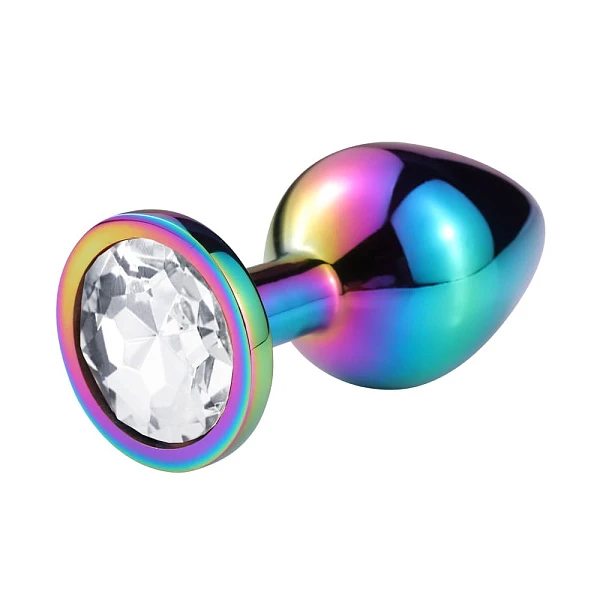 Разноцветная анальная пробка «Hot Sparks» с белым кристаллом, размер M