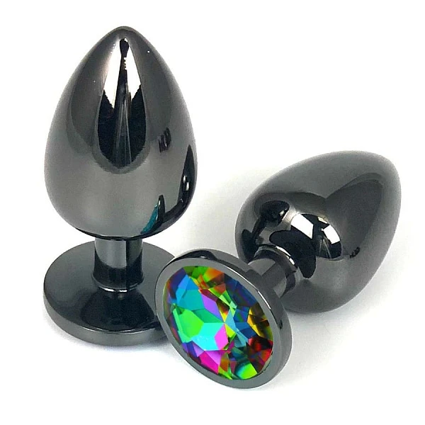 Темная анальная пробка «Hot Sparks» с разноцветным кристаллом, размер М