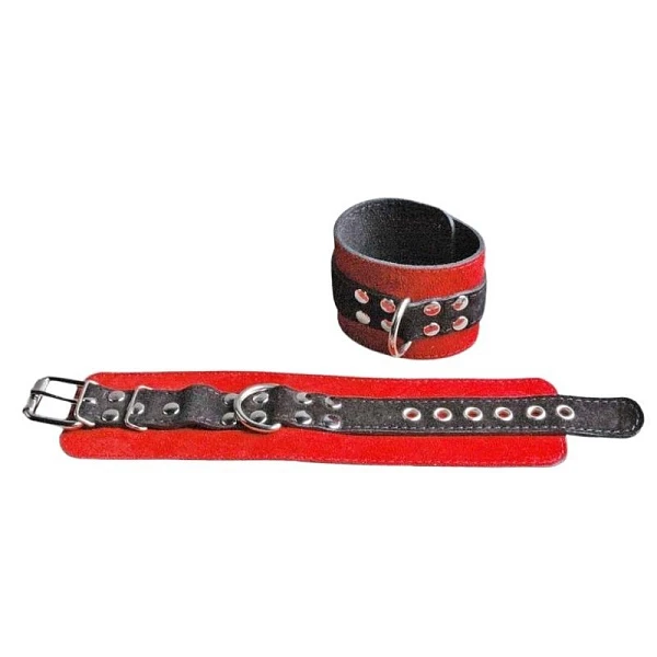 Наручники широкие прошитые «Beastly», черно-красные