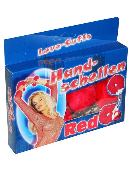 Металлические наручники с мехом «Hand Schellen», красные