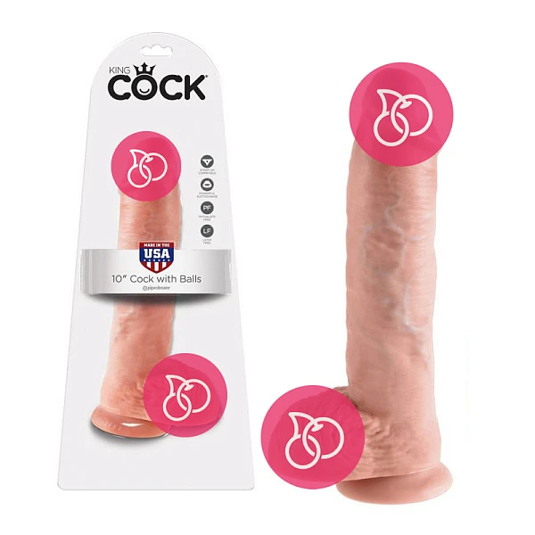Фаллоимитатор с мошонкой 10" Cock With Balls на присоске телесный