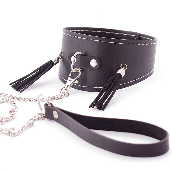 Широкий ошейник «Crazy HandMade» с кисточками и поводком