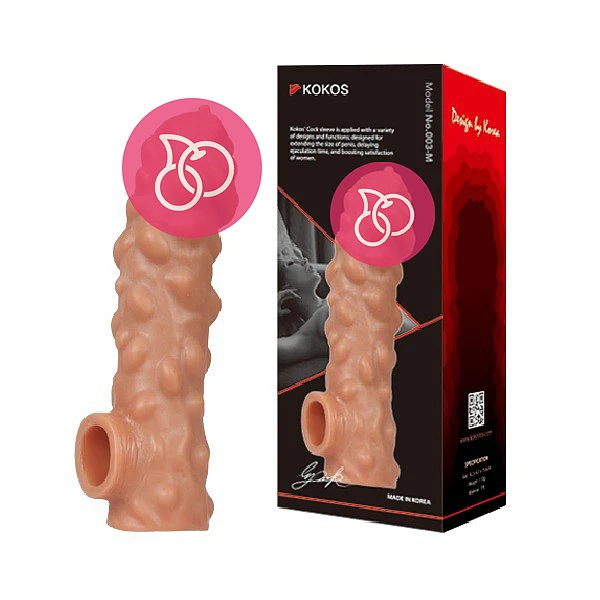 Насадка с крупными бугорками «Cock Sleeve» с отверстием для мошонки, размер M