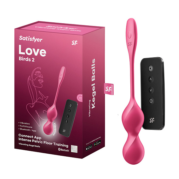 Вагинальные виброшарики «Love Birds 2» с поддержкой приложения, розовые