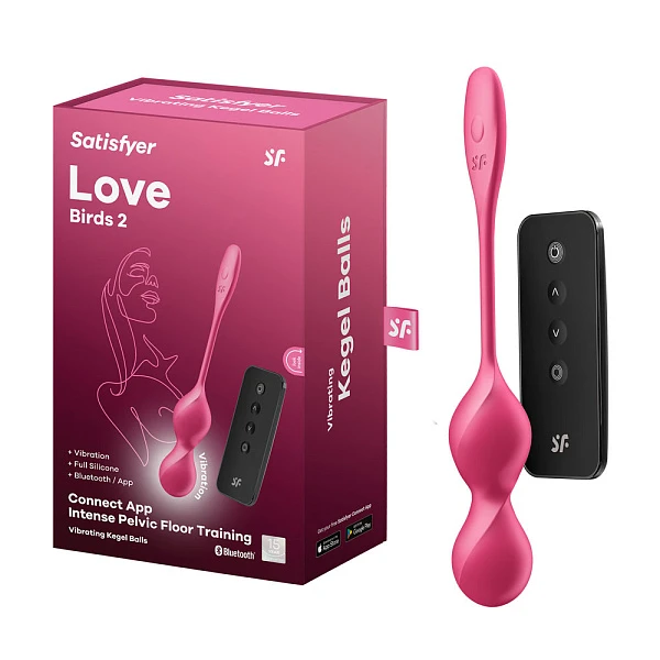 Вагинальные виброшарики «Love Birds 2» с поддержкой приложения, розовые