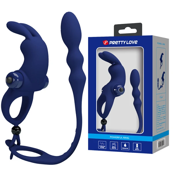 Виброкольцо с анальной пробкой «Powerful Ring»