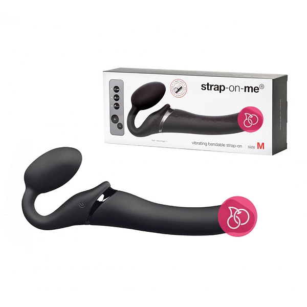 Безремневой стимулятор с вибрацией «STRAP-ON-ME», размер M, черный