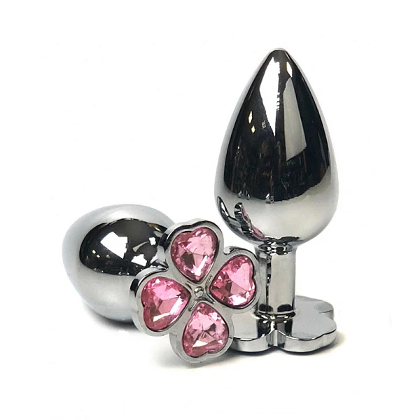 Анальная пробка «Hot Sparks» со светло-розовым кристаллом в виде клевера, размер S