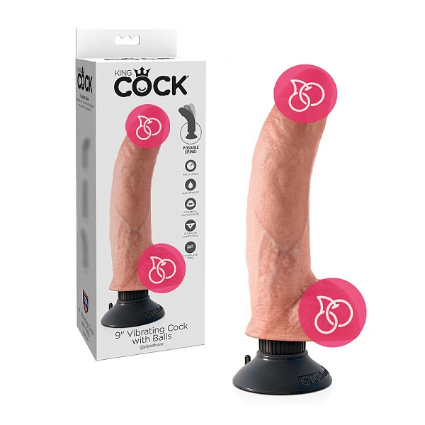 Гибкий вибратор «Vibrating Cock with Balls 9» со съемной присоской
