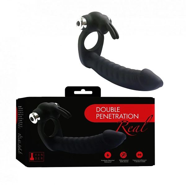 Вибронасадка «Double Penetration Real», чёрная