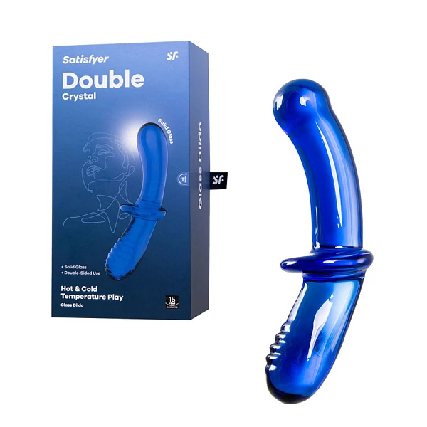 Двусторонний стимулятор из стекла «Double Crystal», синий